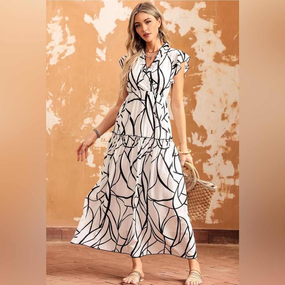 Black and White Ruffle Maxi Dress NWOT